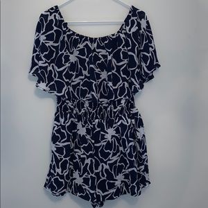 Navy and White off the Shoulder Romper